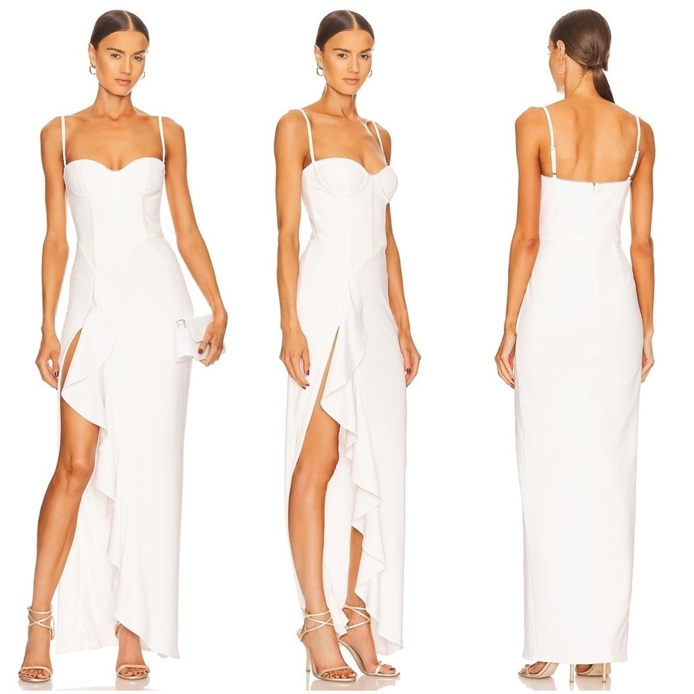 Katie May White Ruffled Asymmetrical Maxi Dress
